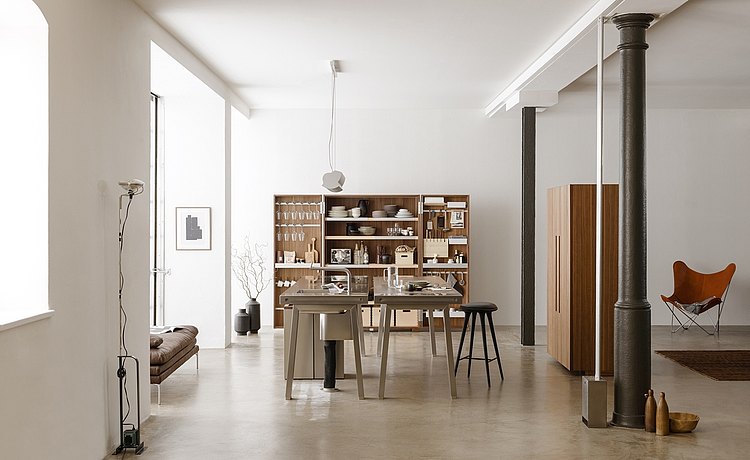 Kitchen workshop with equipment cabinet, two workbenches, and tool cabinet, which provides space for all kitchen utensils and provisions 